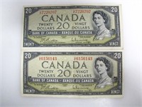 2 CANADIAN CIRCULATED 20 DOLLAR BANK NOTES