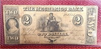 1858 MECHANICS BANK 2 DOLLAR BILL ANTIQUE GEORGIA