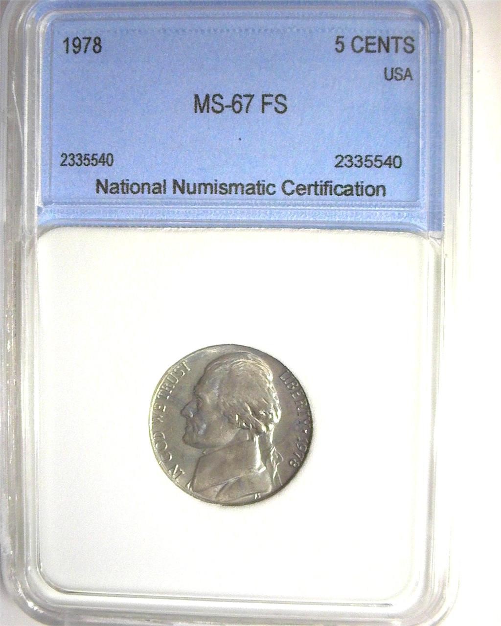 1978 Nickel MS67 FS LISTS $10000