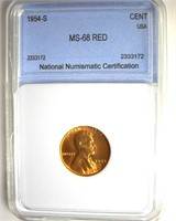 1954-S Cent MS68 RD LISTS $27500