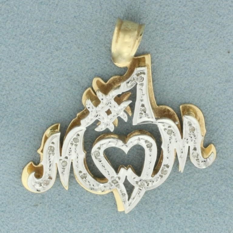 Number One Mom Diamond Pendant in 14k Yellow Gold