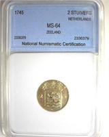 1745 2 Stuivers NNC MS64 Zeeland Netherlands