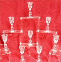 8 HEISEY ROSE CORDIAL WINE GLASSES 5 5/8" TALL