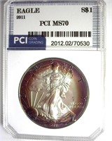 2011 Silver Eagle PCI MS70 Purple Rim