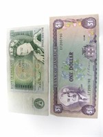 CIRCULATED BRITISH 1 POUND NOTE & JAMAICAN $1 NOTE