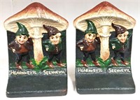 PAINTED CAST IRON B&H BOOKENDS HEAR NO EVIL GNOMES