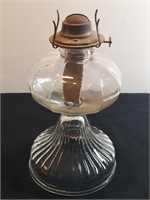 Large Clear Ribbed Pedestal Eagle Oil Lamp No