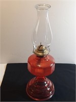Red Flashed Glass Oil Lamp Early American
