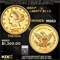 ***Auction Highlight*** 1852-p Gold Liberty Quarte