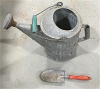Galvanized watering can w/ garden tool