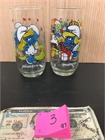 Lot of 2 Smurfette Glass Cups 82, 83