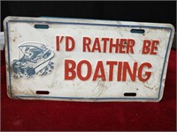 Vintage Id Rather Be Boating Car Tag