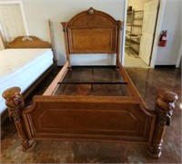 QUEEN SIZE ORNATELY CARVED HEADBOARD, FOOTBOARD,