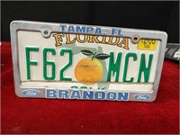 Vintage Florida Car Tag w/ Frame F62 MCN