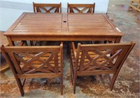 WOODEN PATIO TABLE W/ 4 ARMCHAIRS