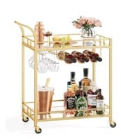 VASAGLE Bar Cart Gold, Home Bar Serving Cart, Wine