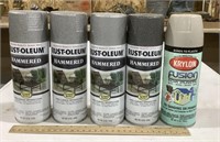 5 gray Spray paint cans - Rust-oleum, Krylon