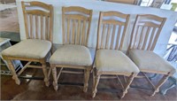 4 WOOD FRAMED BAR CHAIRS W/ UPHOLSTERED SEATS