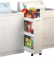 Roll-Out Laundry Caddy w 3 Shelves in White Finish