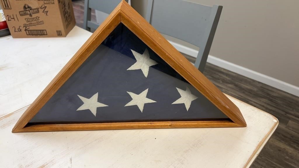 US Flag in Wood Display case