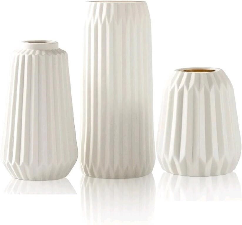 OTARTU White Ceramic Vase, Set of 3 Vase for Moder