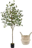 Artificial Eucalyptus Tree with Basket, Green Silv