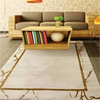 Babil collection Marble Bordered Area Rug, Gold/Be