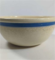 Vintage Yellow Ware Mixing Bowl With Blue Stripes