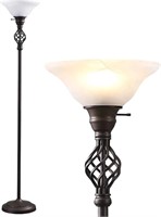 Modern Torchiere Floor Lamp with White Swirl Glass