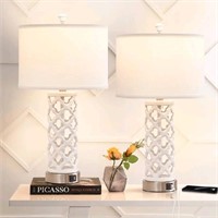 Modern Ceramic Table Lamp Set of 2 with USB & Type