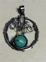 sterling silver & turquoise Navaho pendant 1 1/2"