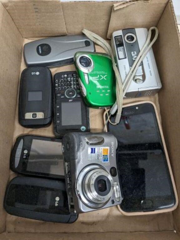 TRAY CELL PHONES AND CAMERAS, UNTESTED