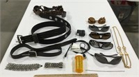 Belts, sunglasses & costume jewelry lot