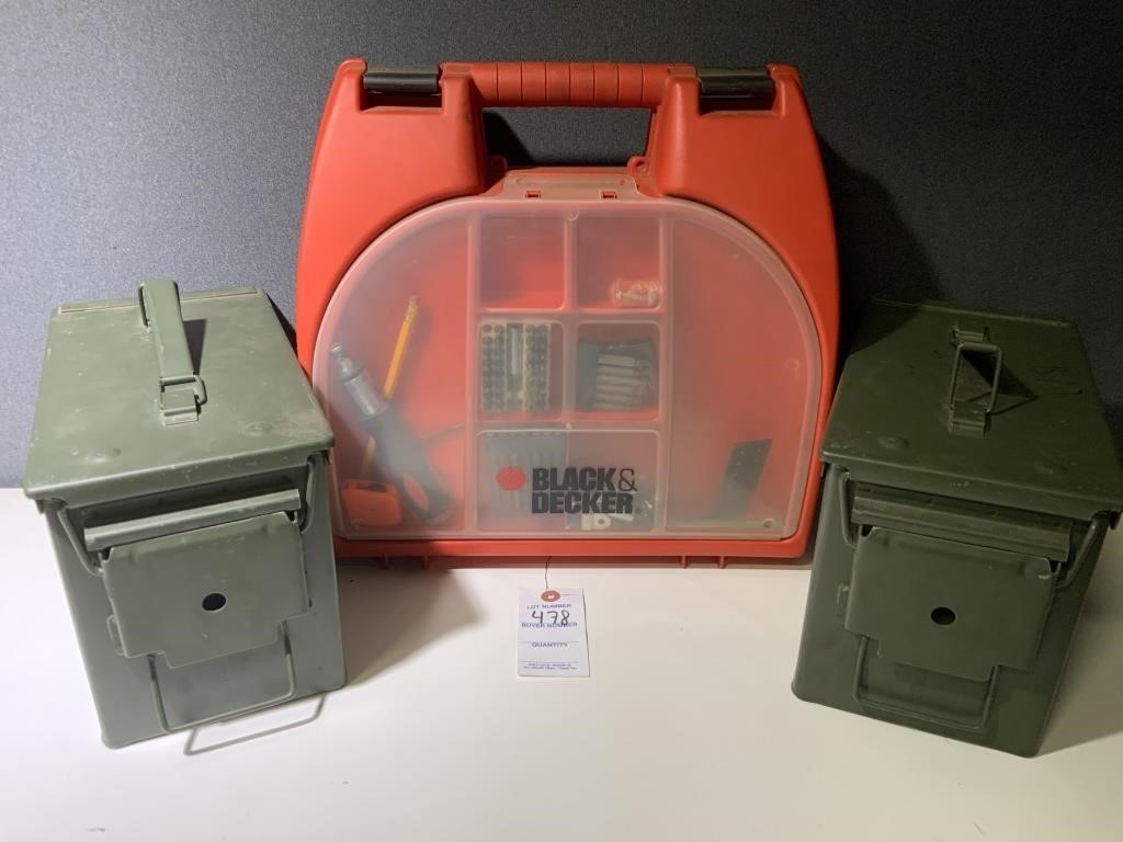 2 Metal Military Ammo Boxes, Black & Decker