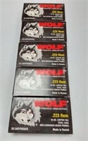 5 BOXES WOLF .223 REM
5 FULL BOXES OF 20