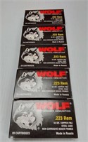 5 BOXES WOLF. 223 REM
5 FULL BOXES OF 20 EACH