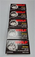 5 BOXES WOLF 223. REM
5 FULL BOXES OF 20