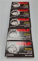 5 BOXES WOLF .223 REM
5 FULL BOXES OF 20 EACH