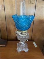 Antique lamp w/blue shade