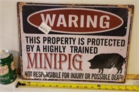 Warning Minipig Sign 12×17