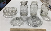3 glass jars w/ dish & 2 lids
