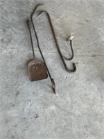 Forged items, hay hook and shovel