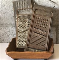 Vintage Graters/Wooden Dish