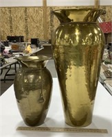 2 brass colored vases 16in & 10in