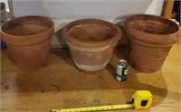 3 Clay Pots 11-12 Inch H