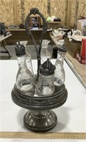 Etched crystal cruet set w/ stand 15 in