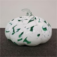 Polish Huta Rogi Green & White Art Glass Pumpkins