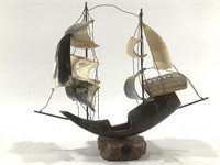 VTG Musical Nautical Sailboat Ship Made Of Horns