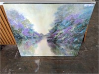 TREES REFLECTING IN WATER SCENE ON CANVAS