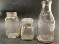 (3) VTG Glass Jars Featuring Atlas & Union Dairy